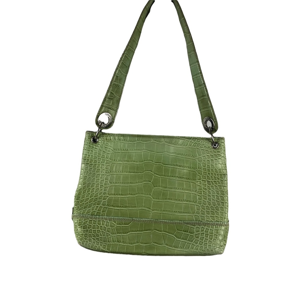 Tommy Hilfiger Green crock Embossed shoulder bag pink inside pre-owned